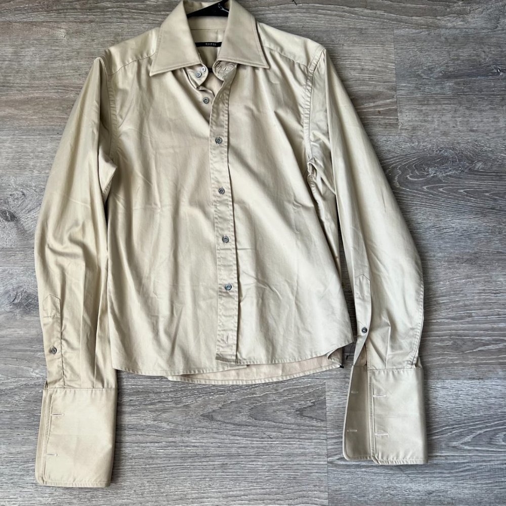 Gucci Button Up Long Sleeve Beige Utlitarian Style Shirt